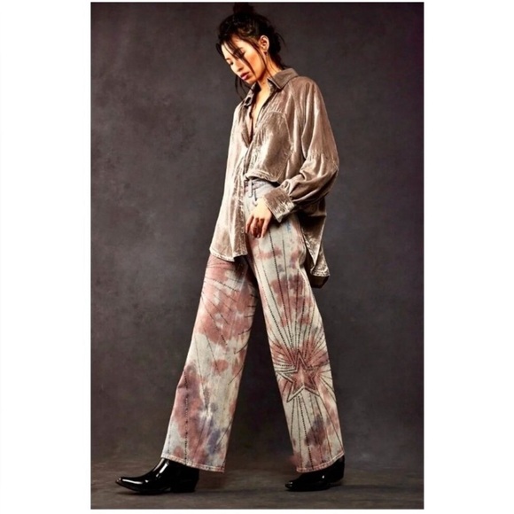 Free People We the Free Aurora Mid Rise Embellished Flare Jeans Size 30 - Picture 1 of 16